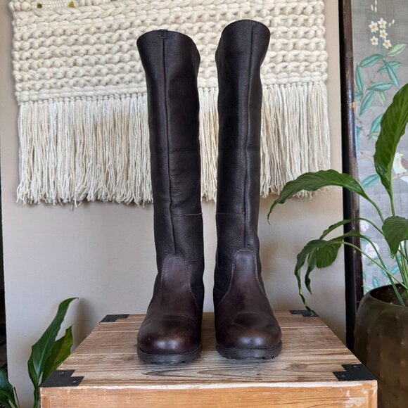 Kelsi Dagger Glenda Brown Leather Shearling Knee High Rubber Sole Flat Boots - Picture 4 of 17